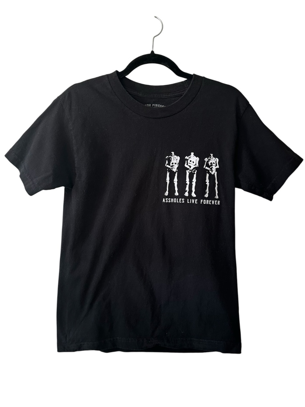 Assholes Live Forever Women’s Black Headless Skeleton Screenprint T-Shirt- Small